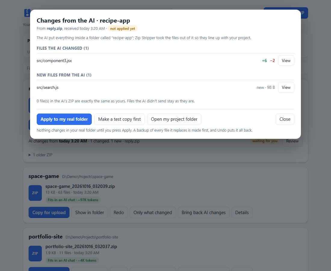 Reviewing the AI's changes before applying them
